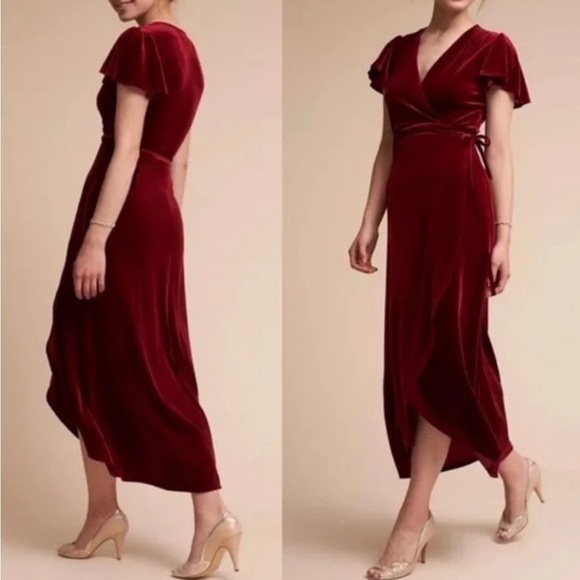 BHLDN Thrive Velvet MIDI Wrap Dress Blue Size Large NWT - Picture 3 of 16